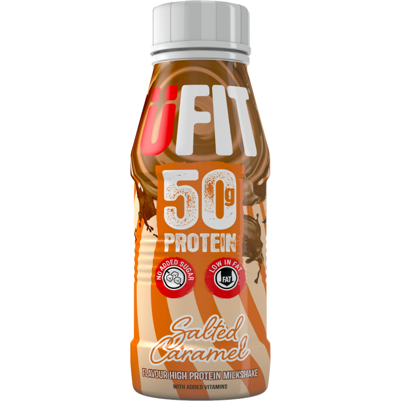 שייק חלבון 50 גרם חלבון בטעם קרמל מלוח 500 מ״ל UFIT