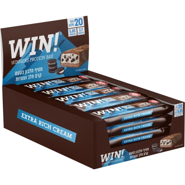 מארז חטיפי חלבון WIN בטעם קוקי אנד קרים עם 20 גרם חלבון היחיד עם קולגן
